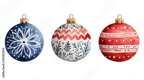 Wallpaper Mural Boho Christmas bauble clipart, decorated with mandala patterns, watercolor illustration, warm tones, isolated on white background Torontodigital.ca