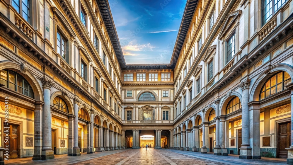 Fototapeta premium Famous Uffizi gallery in Florence, Italy showcasing Renaissance art masterpieces , Uffizi, gallery, Florence, Italy