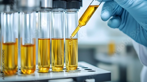 Technician Carefully Analyzing Hemp Oil and Potency Using Specialized Laboratory Equipment and Techniques