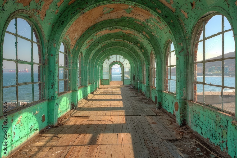 Fototapeta premium Abandoned Green Corridor with Ocean Views