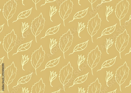 Flral Leaf Beige Background Seamless Pattern photo