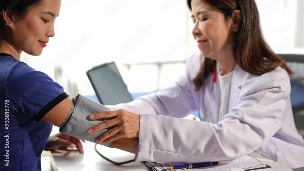 Doctor measuring blood pressure of patient in hospital Doctor measuring blood pressure of patient in hospital