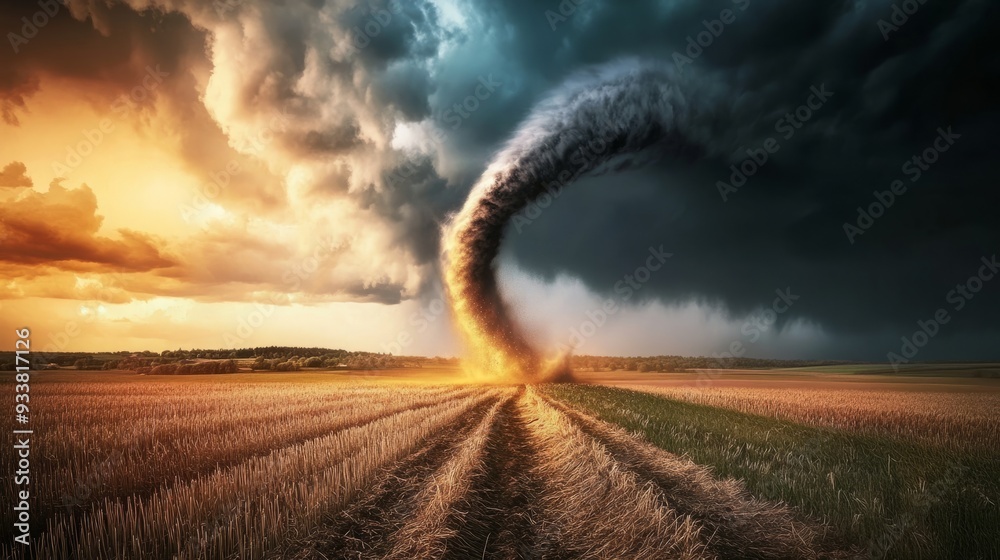 Nature's Fury Unleashed: A Massive Tornado Forming Over a Field Under Dark Clouds Nature's Fury Unleashed: A Massive Tornado Forming Over a Field Under Dark Clouds