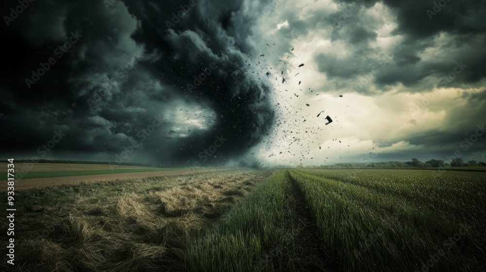 Nature's Fury Unleashed: A Massive Tornado Forming Over a Field Under Dark Clouds Nature's Fury Unleashed: A Massive Tornado Forming Over a Field Under Dark Clouds