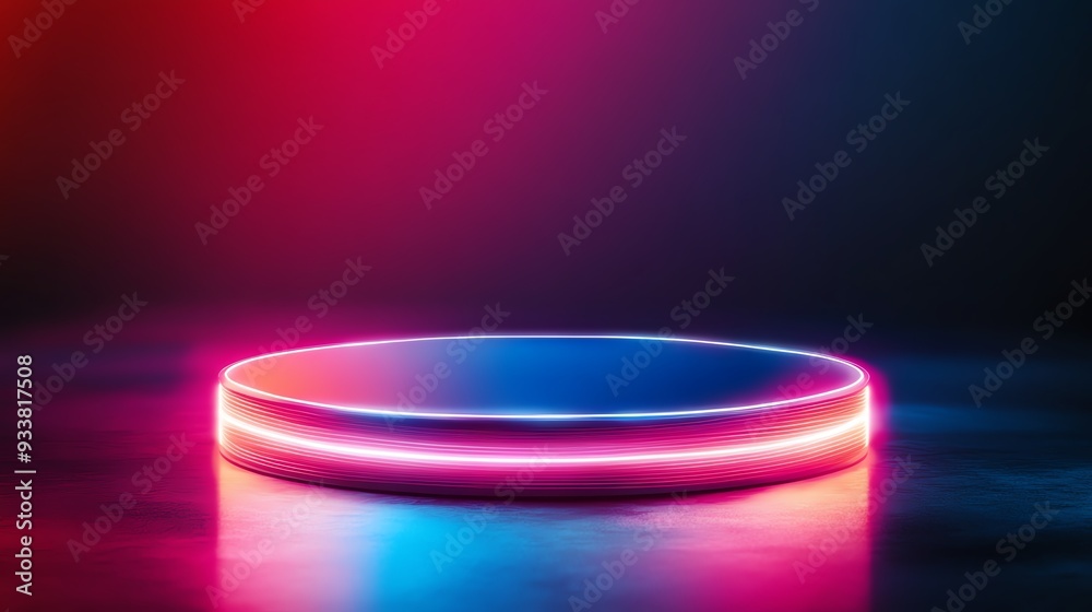 Neon podium at the center of a collaborative virtual workspace close up, teamwork theme, vibrant, Manipulation, digital collaboration space backdrop