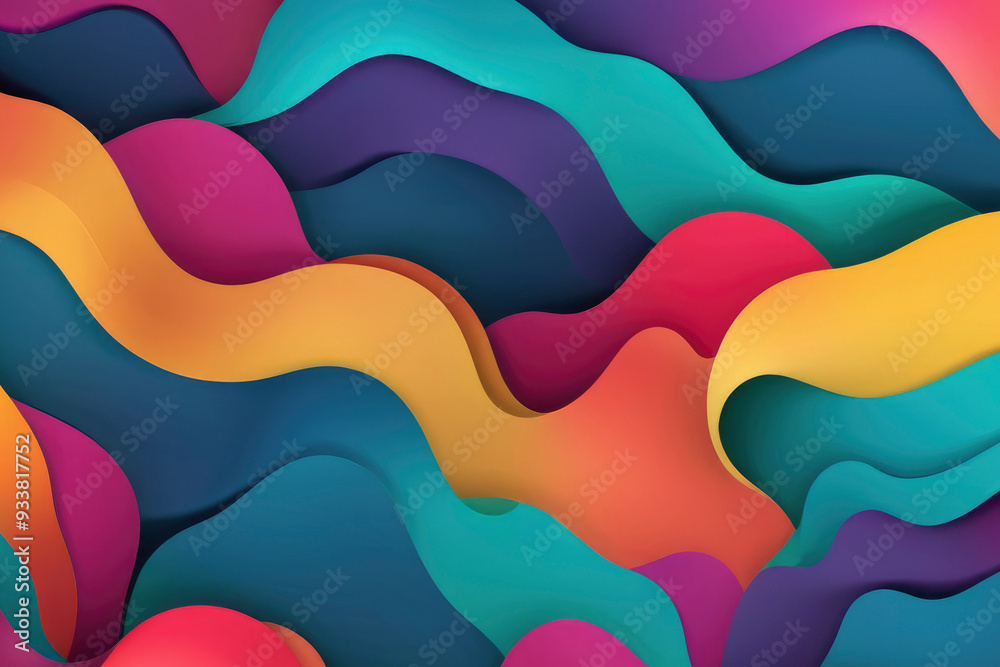Multicolored background with wavy lines and paper cut effect, abstract vibrant pattern. For backdrop, artistic application, digital art, modern design, visual presentation, creative projects Multicolored background with wavy lines and paper cut effect, abstract vibrant pattern. For backdrop, artistic application, digital art, modern design, visual presentation, creative projects