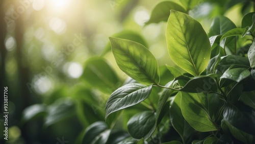 Sunlit Green Leaves in a Lush Forest