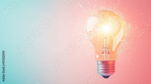 Creative light bulb glowing with a spark on a gradient pink and blue background, symbolizing innovation, ideas, and inspiration.