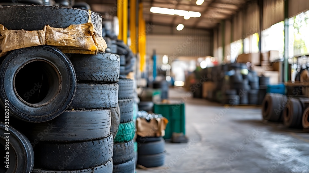 Recycling Rubber for Sustainable Product Manufacturing at Eco Friendly Facility A photograph showcasing the processing of old rubber products into new Recycling Rubber for Sustainable Product Manufacturing at Eco Friendly Facility A photograph showcasing the processing of old rubber products into new