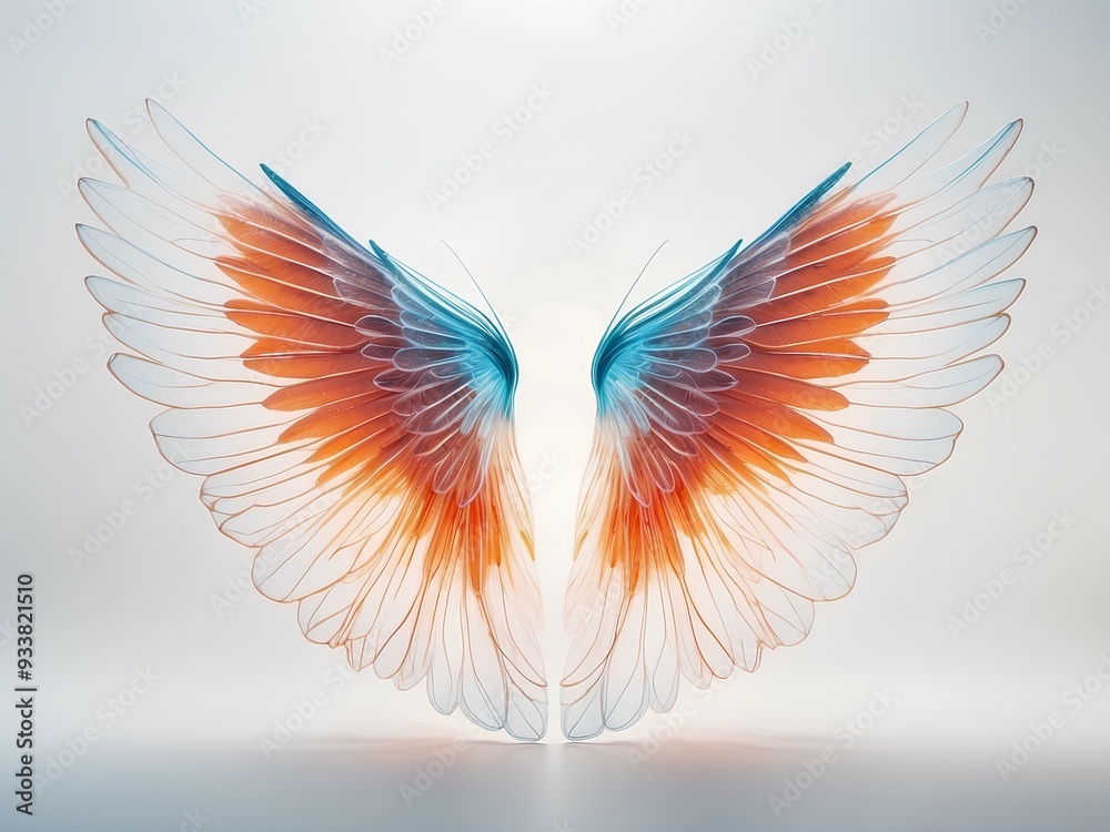 Obraz premium ethereal glowing wings in soft pastel hues, symbolizing freedom, spiritual ascent, and the beauty of limitless possibilities