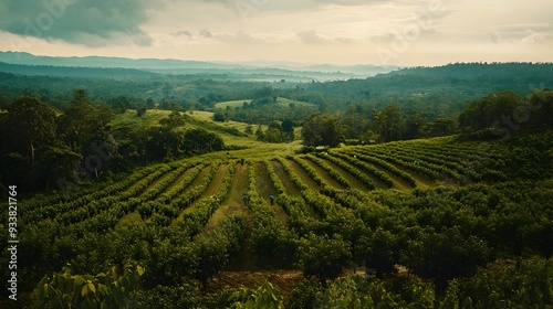 Wallpaper Mural Expansive Rubber Plantation with Hardworking Harvesters Gathering Precious Latex from Rows of Towering Rubber Trees in a Lush Tropical Landscape Torontodigital.ca