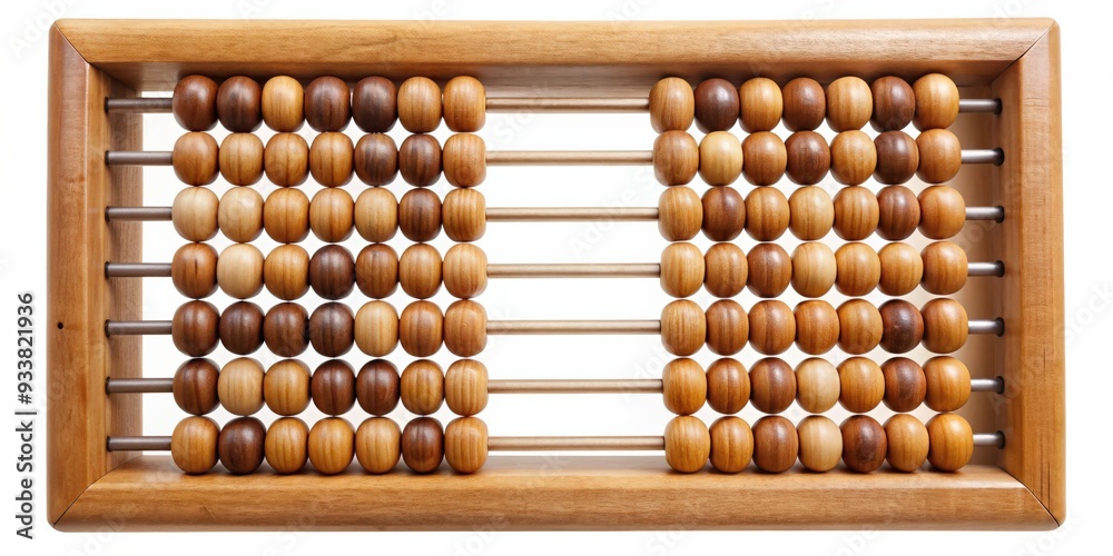 Traditional counting tool made of wooden frame with rows of beads for mathematical calculations, abacus, counting Traditional counting tool made of wooden frame with rows of beads for mathematical calculations, abacus, counting