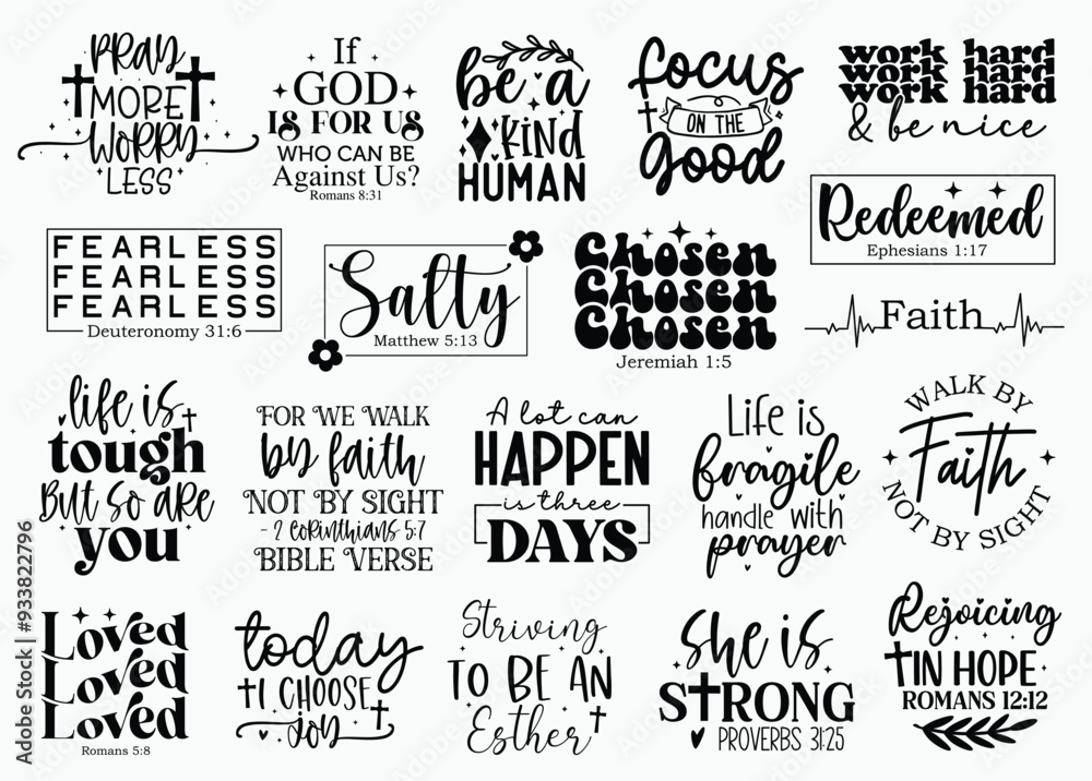 Fototapeta premium Christian T-shirt Design Set, Christian T-shirt Design, Christian SVG Design, Boho Christian SVG, Bible Verse SVG, Scripture SVG, God Jesus SVG, Psalm SVG, Love Faith SVG, Christian t-shirt Design