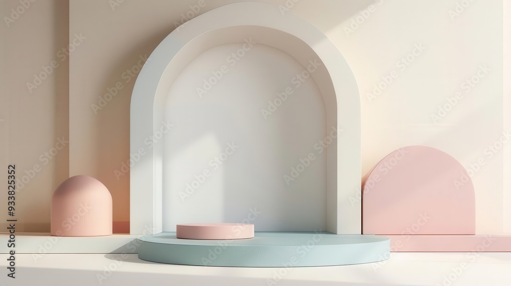 minimalist product display podium soft pastel hues geometric shapes clean lines subtle shadows modern aesthetic brand showcase sleek presentation design minimalist product display podium soft pastel hues geometric shapes clean lines subtle shadows modern aesthetic brand showcase sleek presentation design