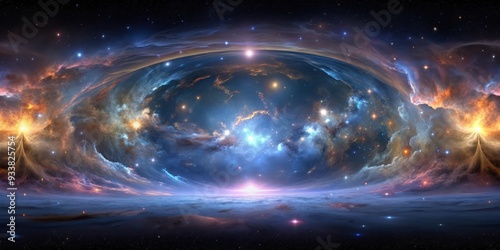 Fototapeta Naklejka Na Ścianę i Meble -  Virtual reality 360 HDRI map of a space nebula with stars , VR, virtual reality, environment, 360