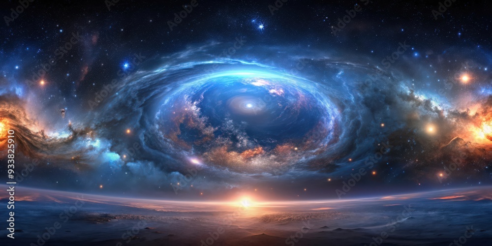 Fototapeta premium 360 degree space background with nebula and stars, equirectangular projection