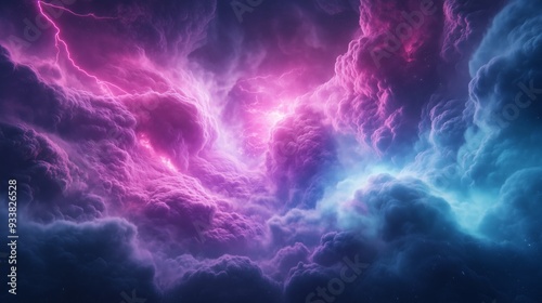 Vibrant neon-colored clouds with electric lightning. A dramatic and surreal sky perfect for fantasy, weather, and abstract designs.