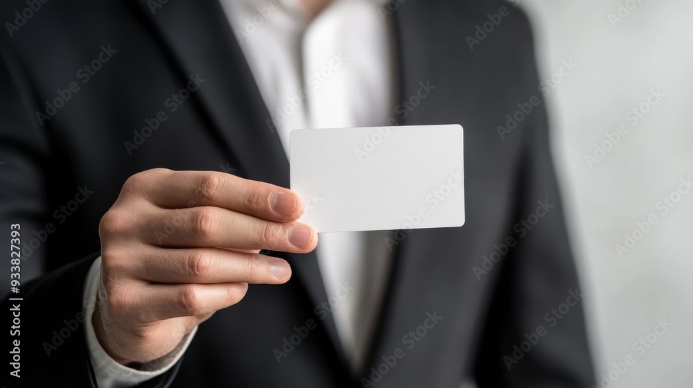 Man with blank card in white background. Man with blank card in white background.