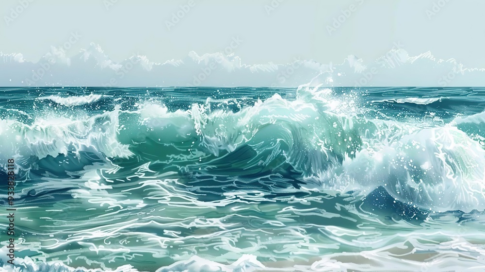 Fototapeta premium Ocean Wave Illustration with Blue and Green Colors
