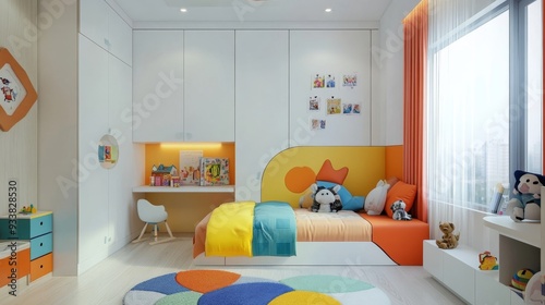 White-walled room with vibrant colors for kids