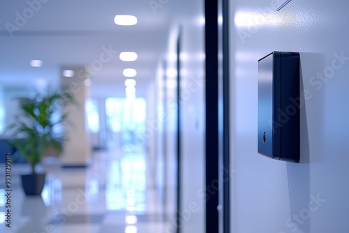 The security system of the building's entrance door includes a card reader photo