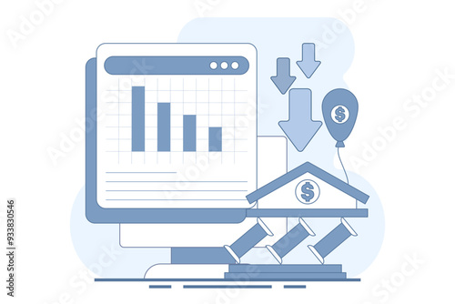 Financial crisis concept. Suffering from inflation, financial losses, economic and investment problems. Stock market crash, speculative financial bubble and recession. Flat vector illustration.