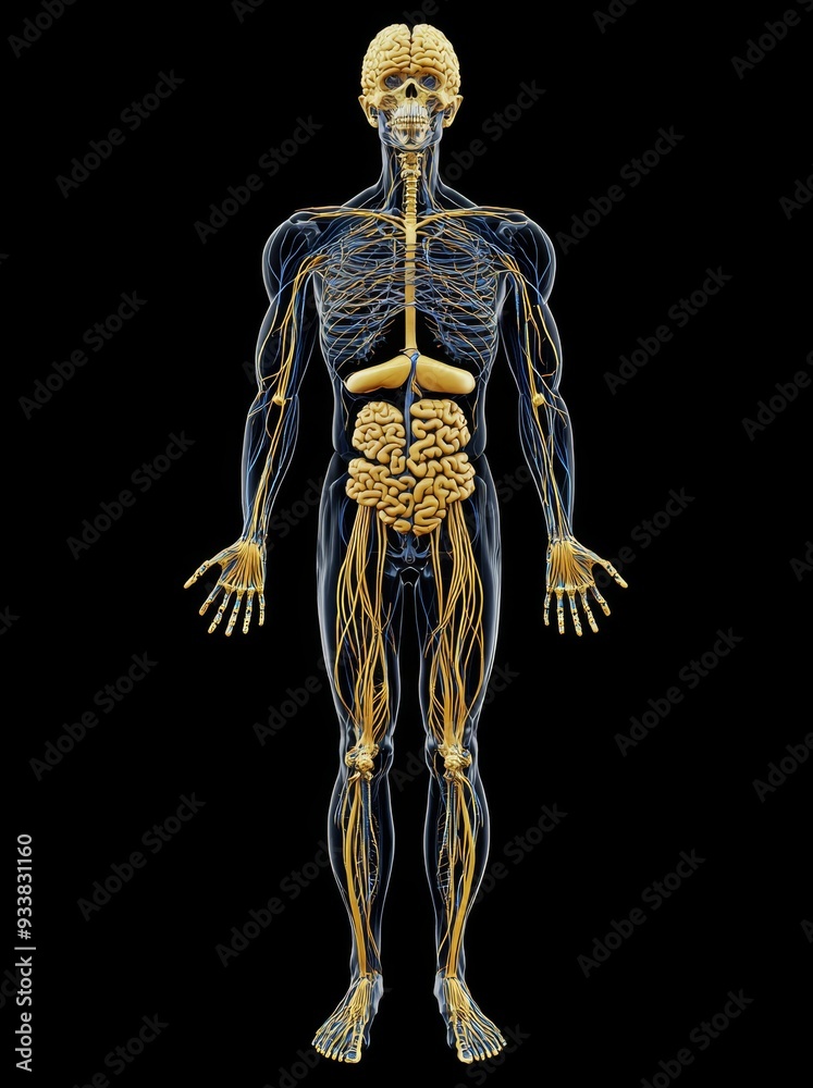 An illustration of the male nervous system in 3D An illustration of the male nervous system in 3D