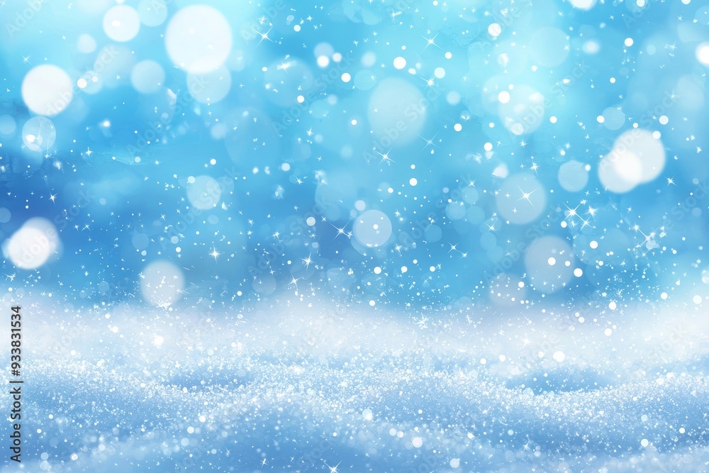 Silver and soft blue colored blurry Christmas and New Year greeting card illustration background with bokeh.