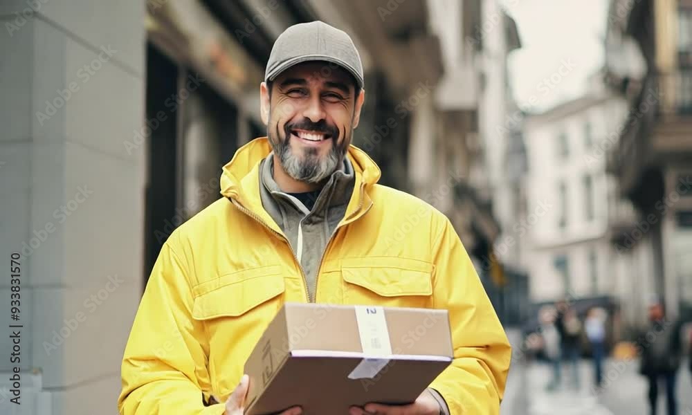 Smiling Delivery Man Holding a Package Smiling Delivery Man Holding a Package