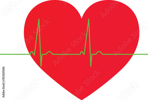 Heart with beat Red color, heart Beat symbol, Heartbeat Icon, heart rate Red icon, Heart pulse Cardiology sign, pulse beat measure, Cardiac disease