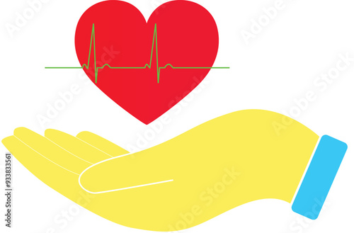 Heart with beat Red color, heart Beat symbol, Heartbeat Icon in Hand, heart rate Red icon, Heart pulse Cardiology sign, pulse beat measure, Cardiac disease