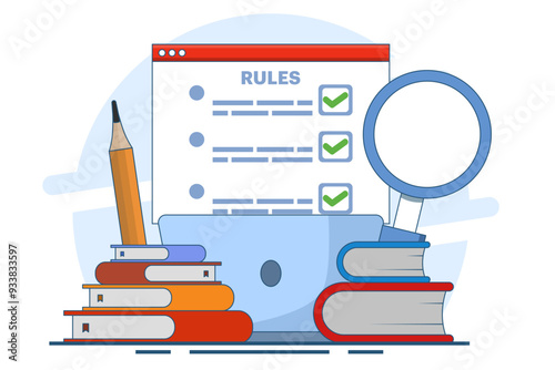 Company policy concept about rules, discussing company rules and regulations, Agreement, Corporate law and business ethics, Compliance, flat vector illustration on background.