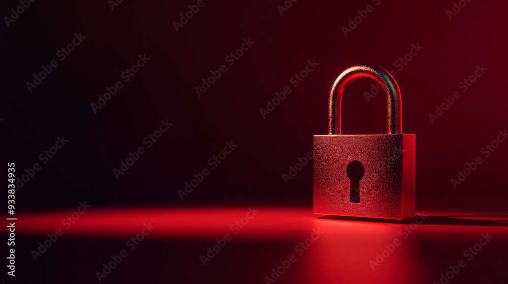 Red padlock on red background, keyhole closeup. Security and privacy concept