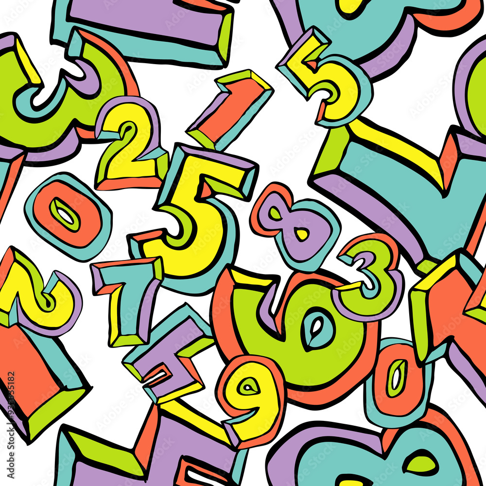 Hand drawn numbers seamless pattern for digital background, wallpaper and textile print. Cartoon style drawing. Education and finance theme, school lettering Hand drawn numbers seamless pattern for digital background, wallpaper and textile print. Cartoon style drawing. Education and finance theme, school lettering