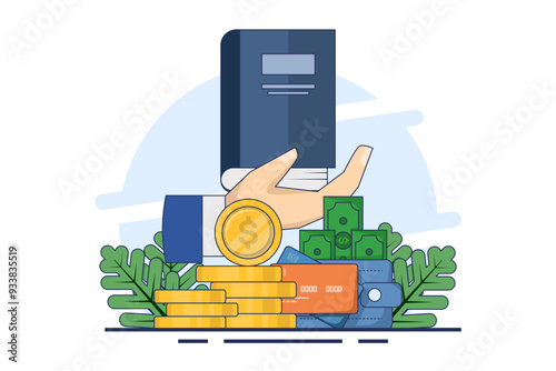 Financial literacy concept, investment education, financial empowerment. financial education. Budgeting skills, investment knowledge metaphor, flat vector illustration on background.