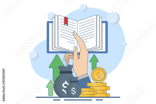 Financial literacy concept, investment education, financial empowerment. financial education. Budgeting skills, investment knowledge metaphor, flat vector illustration on background.