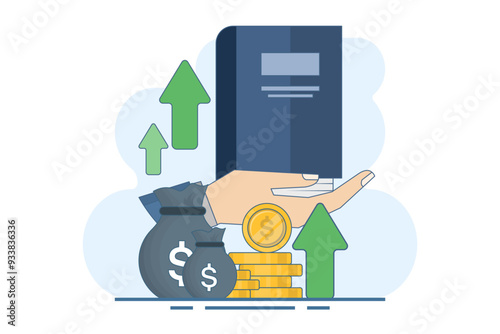 Financial literacy concept, investment education, financial empowerment. financial education. Budgeting skills, investment knowledge metaphor, flat vector illustration on background.