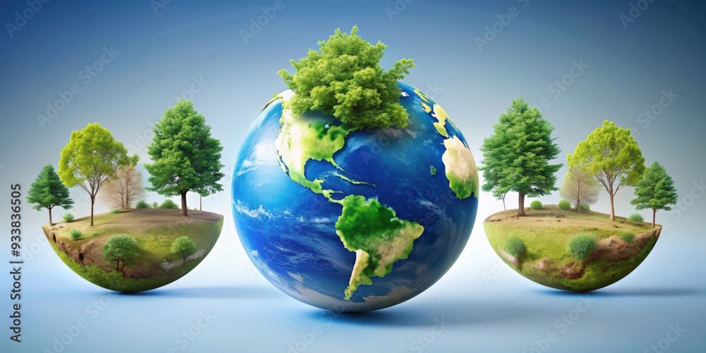 Earth globe with trees in various locations, earth, globe, trees, forest, planet, environmental, conservation, nature