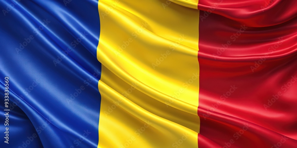 Elegant flowing Romanian flag showcasing blue, yellow, and red colors, Romania, flag, flowing, elegance, patriotic Elegant flowing Romanian flag showcasing blue, yellow, and red colors, Romania, flag, flowing, elegance, patriotic