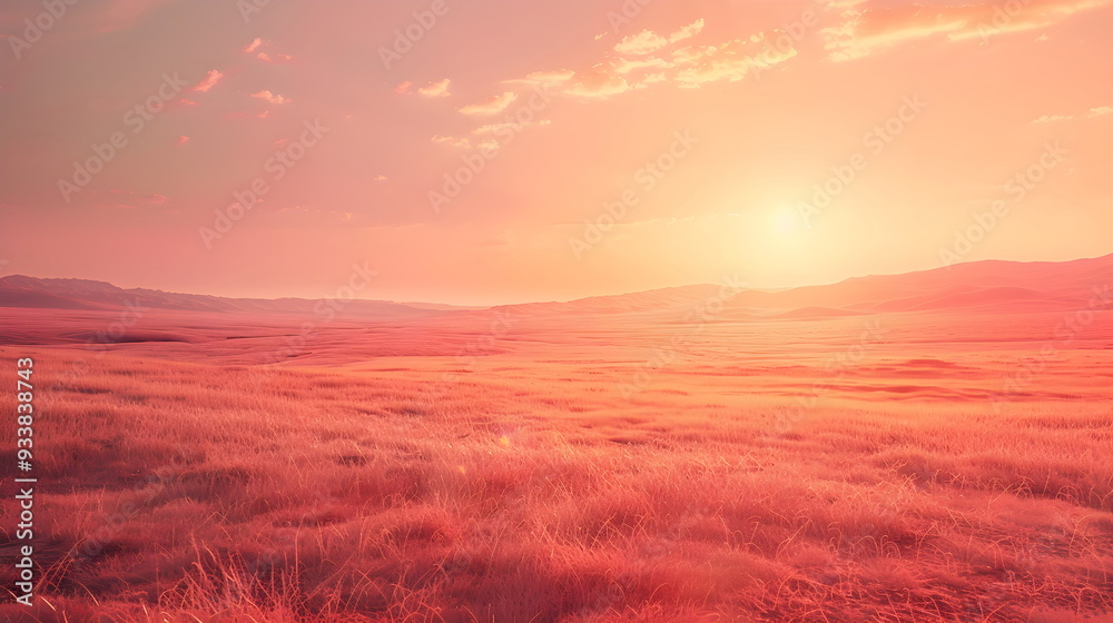 Epic, realistic picture of a beautiful scenery in peach fuzz tones.