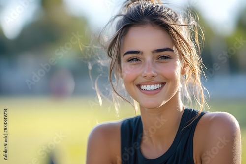 A smiling woman athlete taking a break during her outdoor workout.