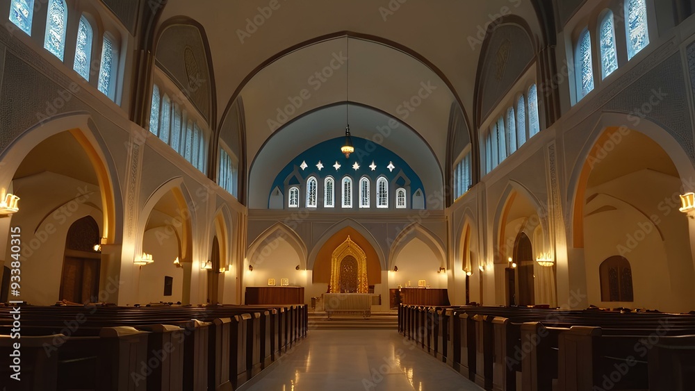 Fototapeta premium Yom Kippur scene with a synagogue interior