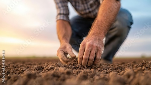 Close-up of a farmer analyzing soil samples with a handheld sensor, precision farming, soil health monitoring
