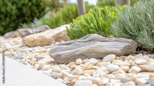 Coastal garden with salt-tolerant plants and driftwood sculptures, resilient landscaping, coastal cultivation techniques photo