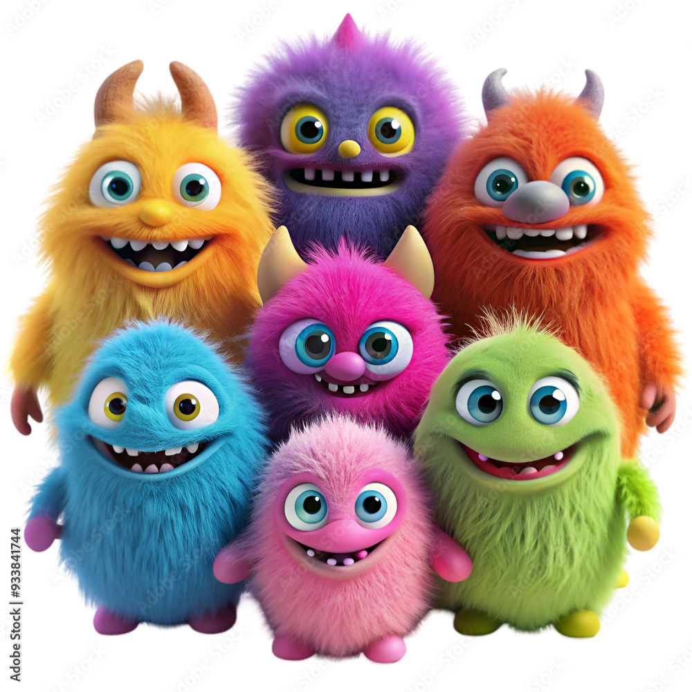 Fototapeta premium A cute colorful fuzzy grinning monsters
