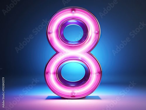 Exceptional Number 8 Alphabet Neon retro number isolated on a black background