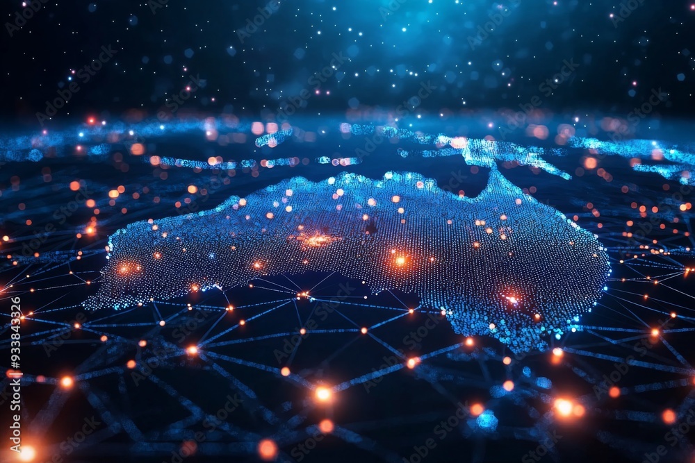Obraz premium Digital map of australia network connectivity created with generative ai