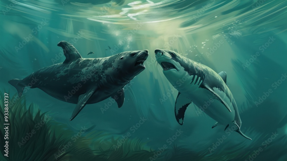 Fototapeta premium Prehistoric Shark Encounter.