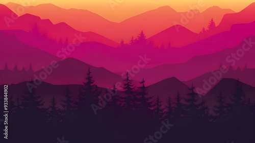 Sunrise over misty mountains with a scenic valley view photo