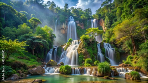 Beautiful Thi Lo Su Waterfall cascading through the lush green forest in Umphang Wildlife Sanctuary Tak Province